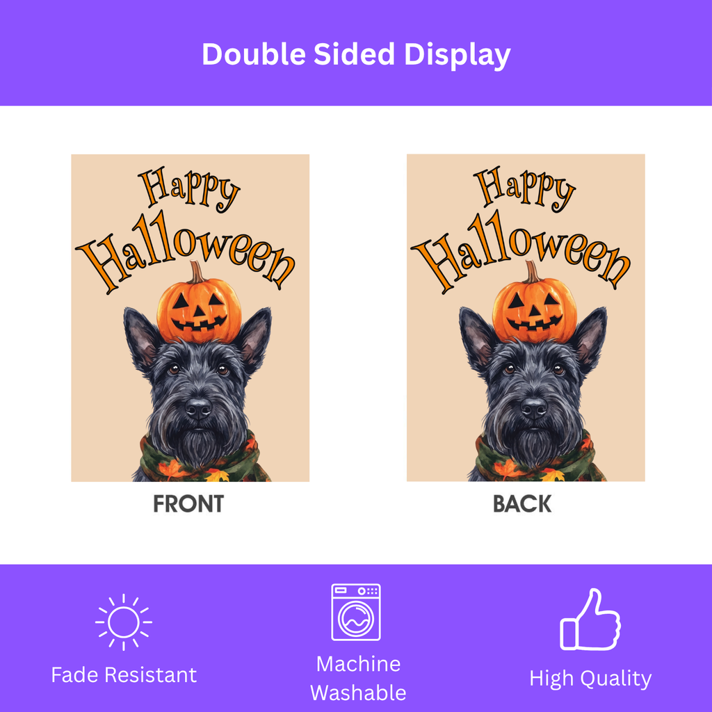 Happy Halloween Scottish Terrier And Pumpkin Garden Flag Double Sided Outdoor
