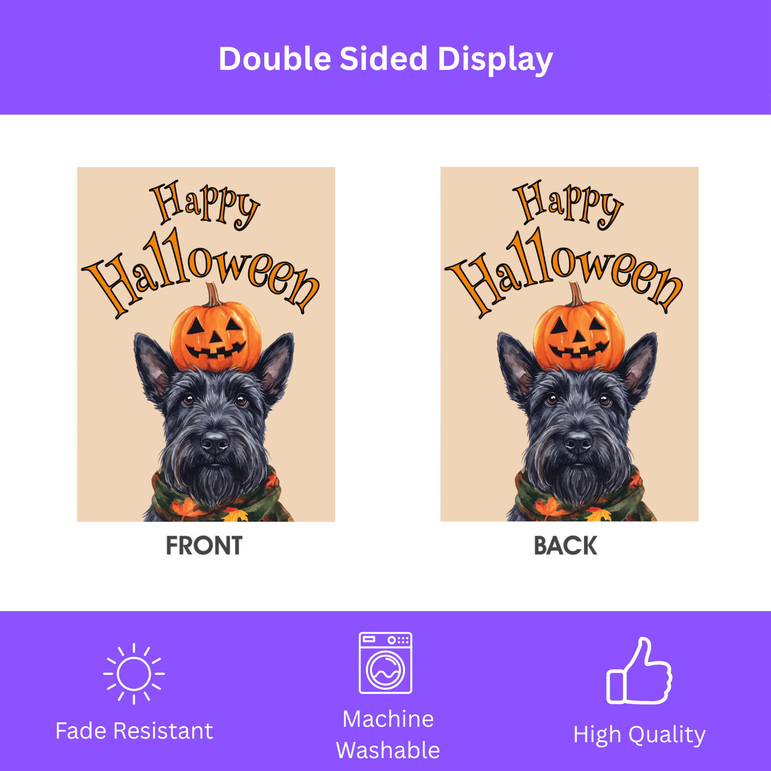 Happy Halloween Scottish Terrier And Pumpkin Garden Flag Double Sided Outdoor
