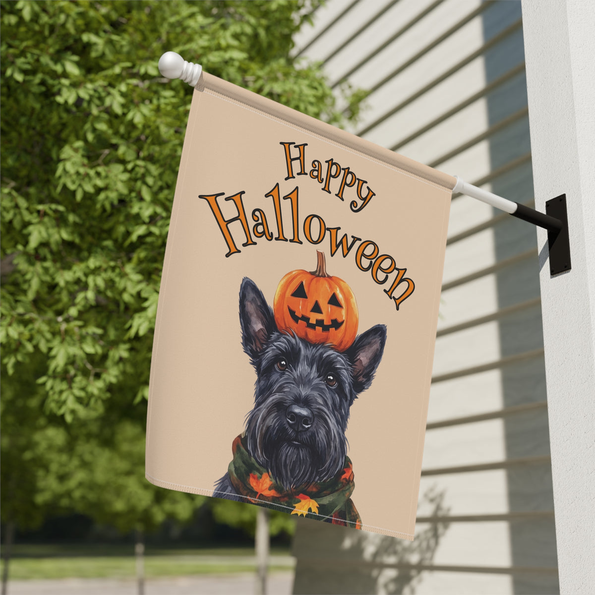 Happy Halloween Scottish Terrier And Pumpkin Garden Flag Double Sided Outdoor