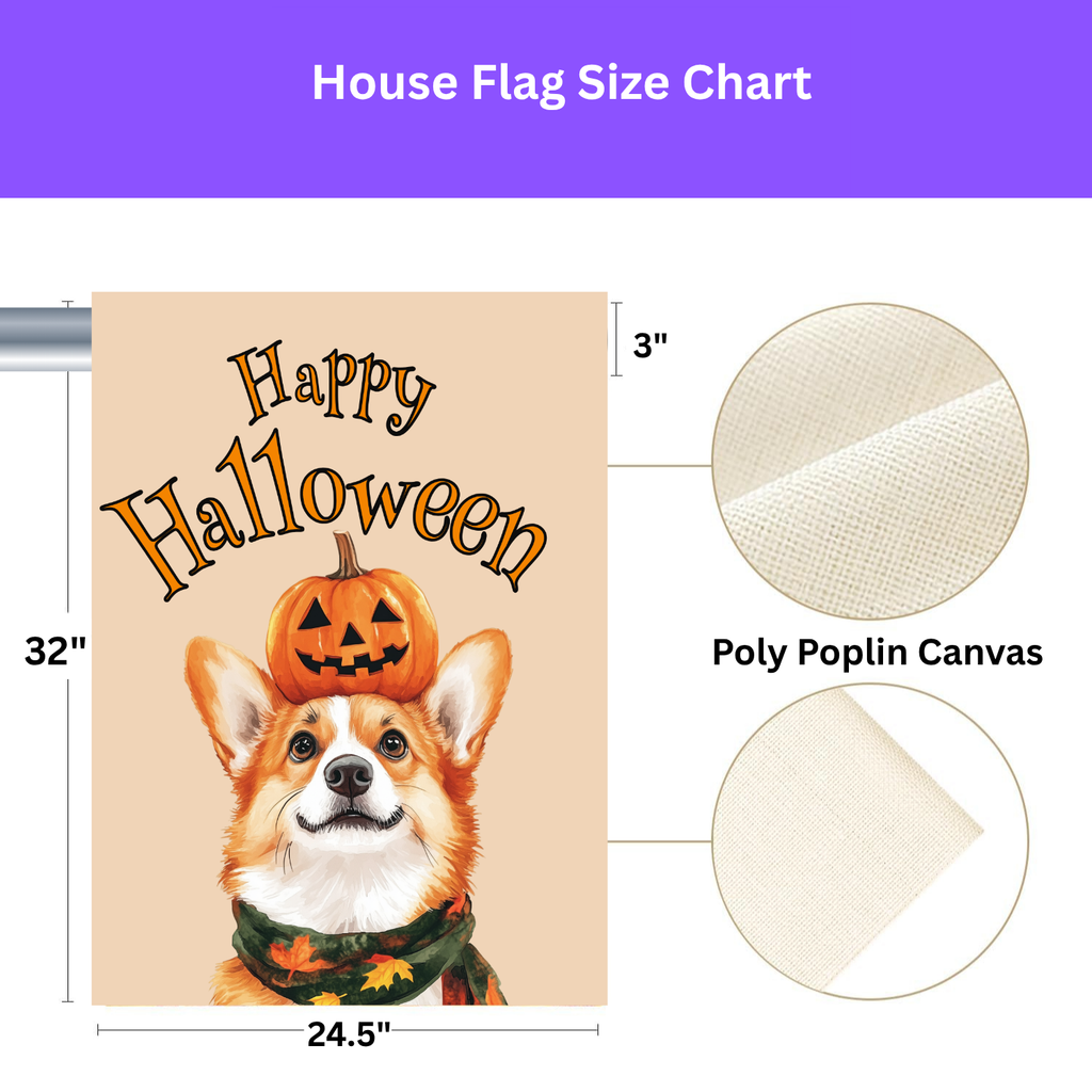Happy Halloween Corgi and Pumpkin Garden Flag Double Sided 12x18 24x32 Outdoor