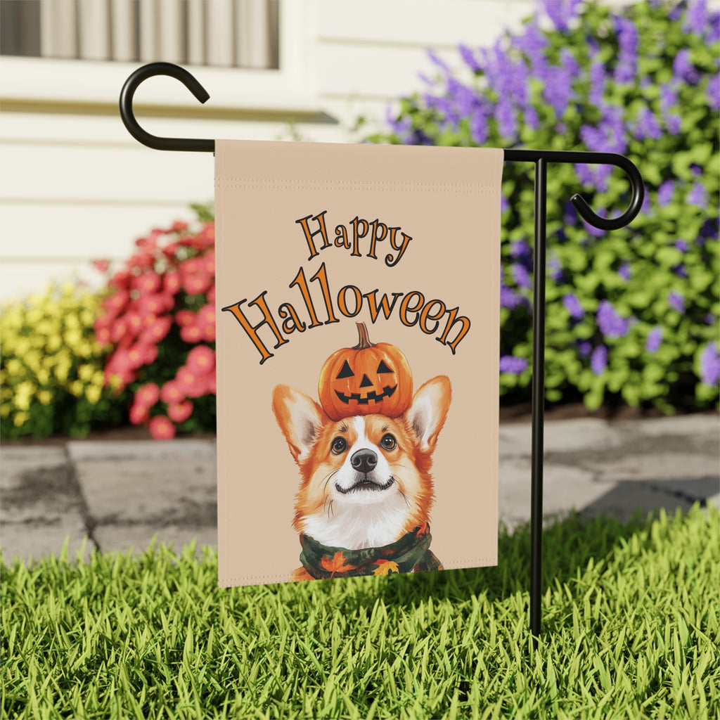 Happy Halloween Corgi and Pumpkin Garden Flag Double Sided 12x18 24x32 Outdoor