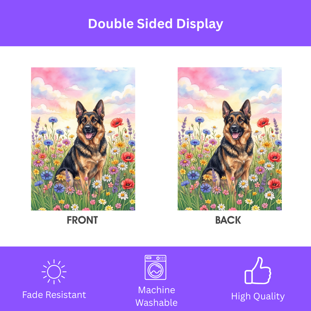 German Shepherd in Wildflowers Garden Flag Double Sided 12x18 24x32 Outdoor
