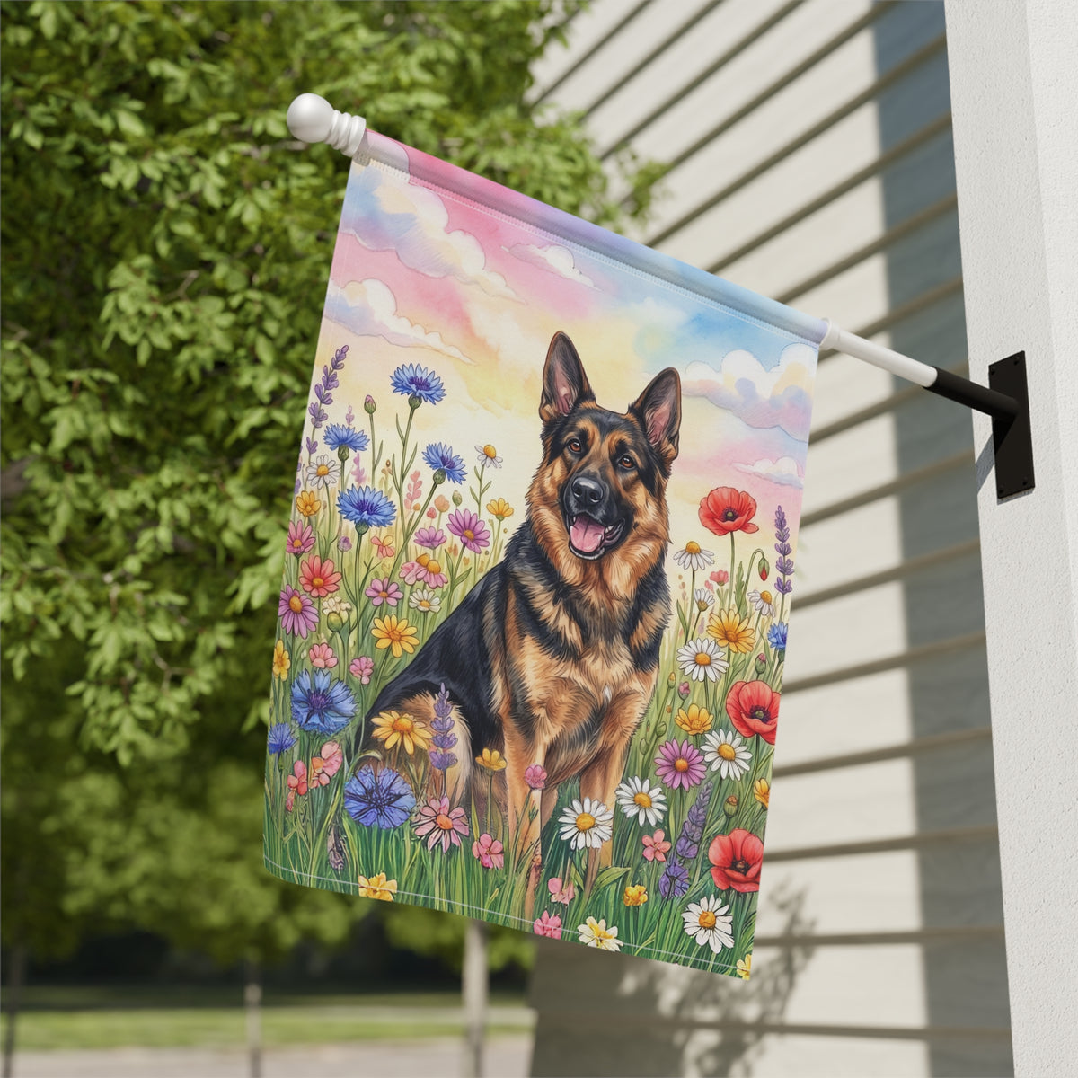 German Shepherd in Wildflowers Garden Flag Double Sided 12x18 24x32 Outdoor