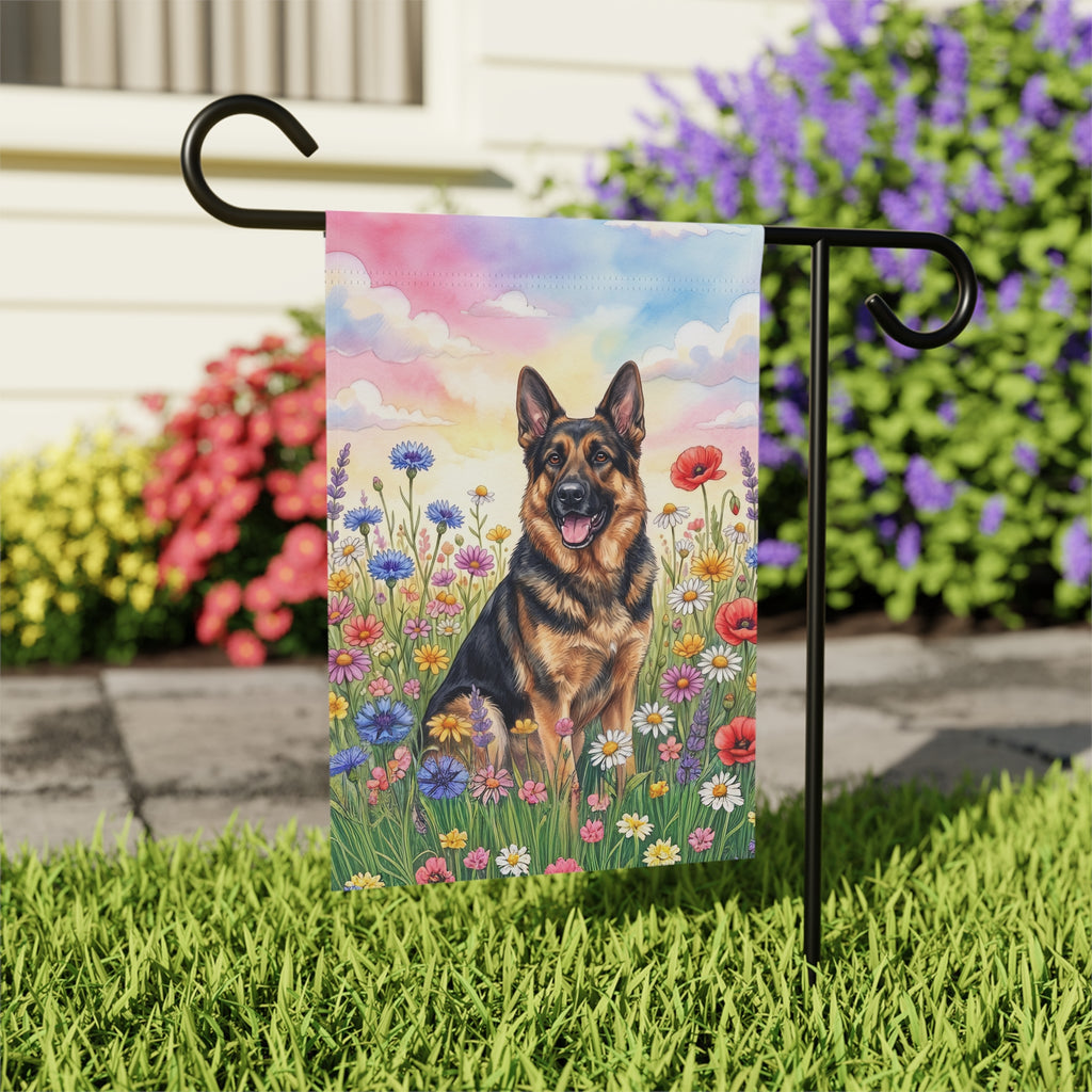 German Shepherd in Wildflowers Garden Flag Double Sided 12x18 24x32 Outdoor
