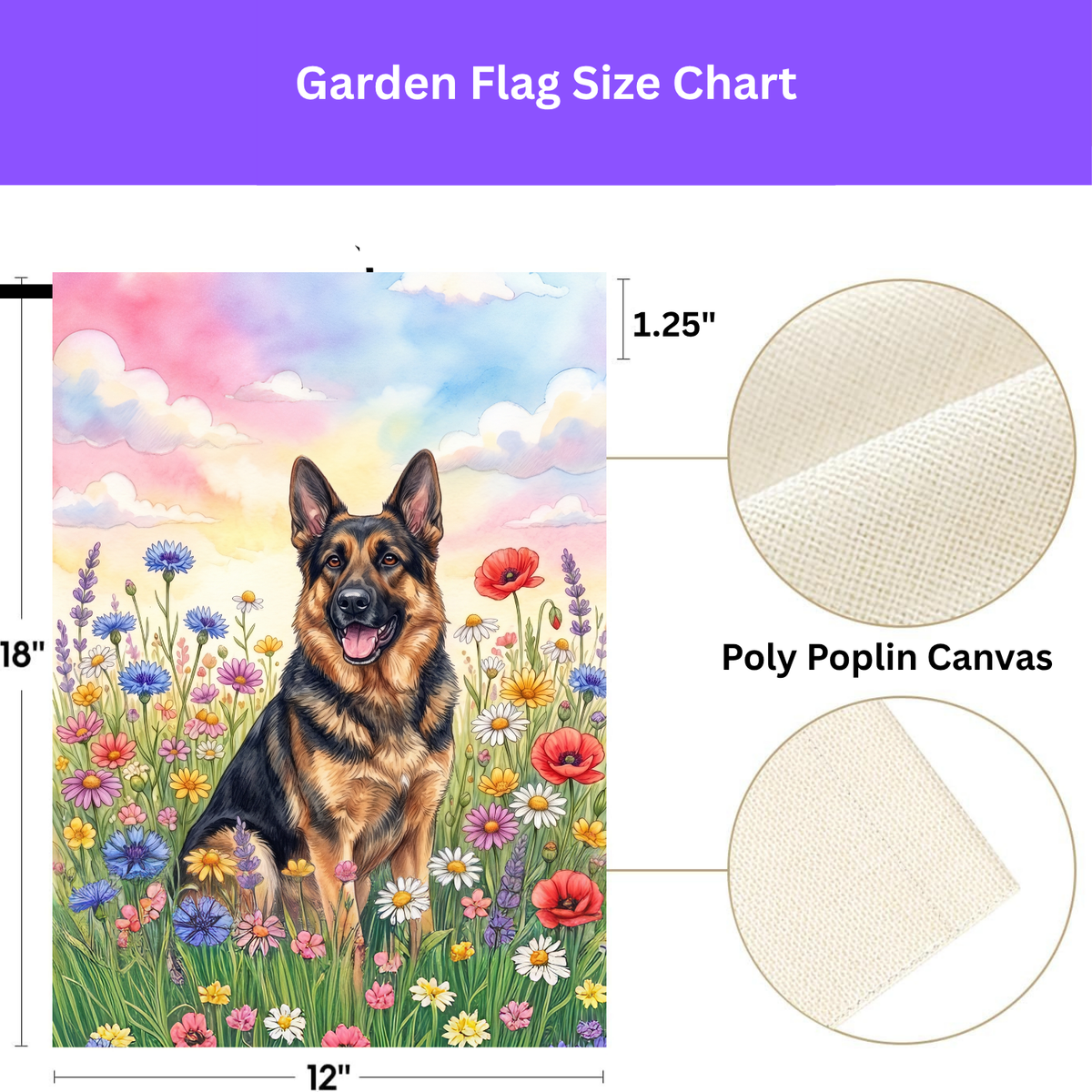 German Shepherd in Wildflowers Garden Flag Double Sided 12x18 24x32 Outdoor