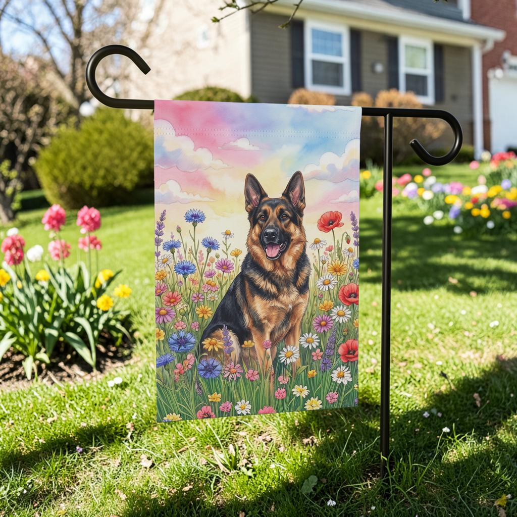 German Shepherd in Wildflowers Garden Flag Double Sided 12x18 24x32 Outdoor