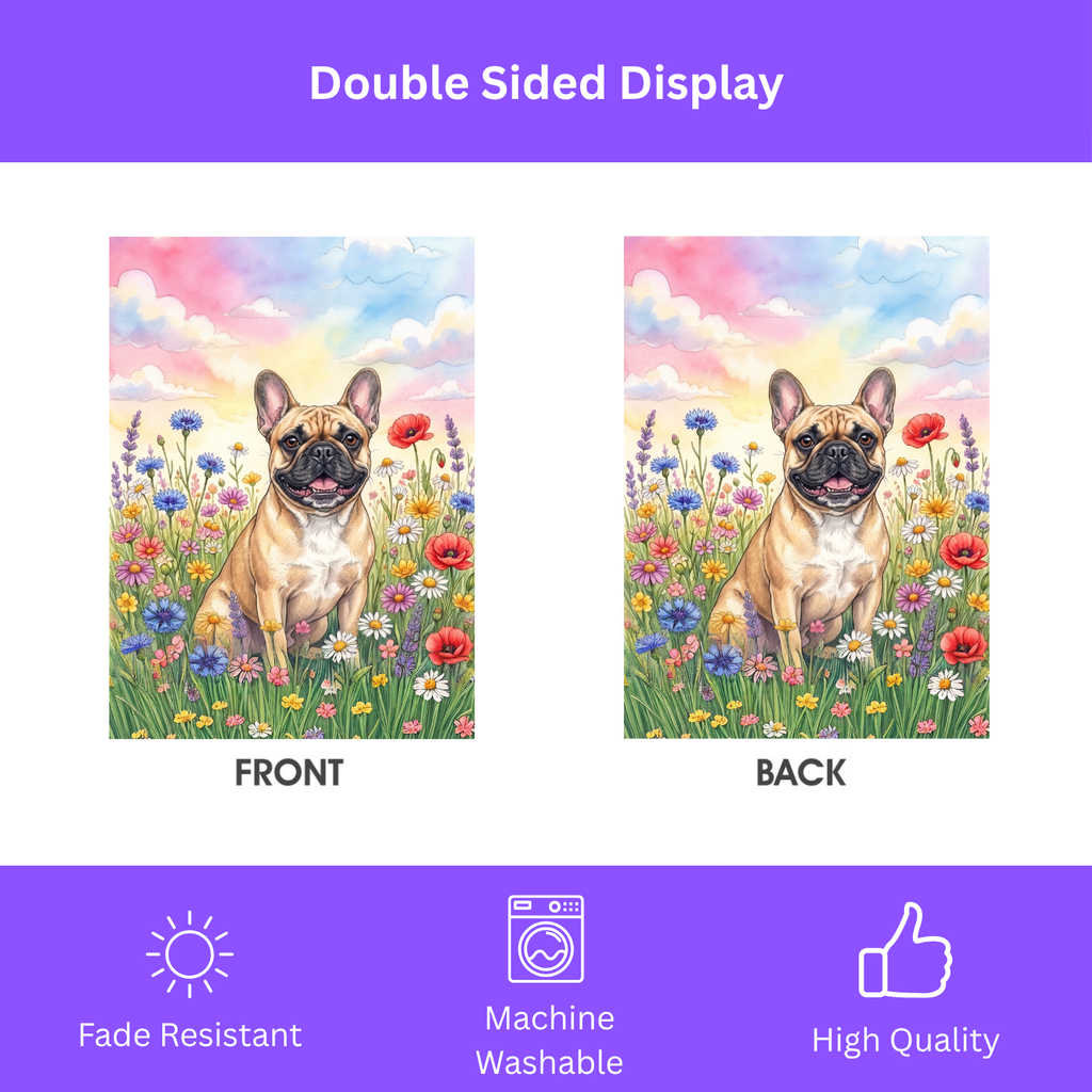 French Bulldog in Wildflowers Garden Flag Double Sided 12x18 24x32 Outdoor