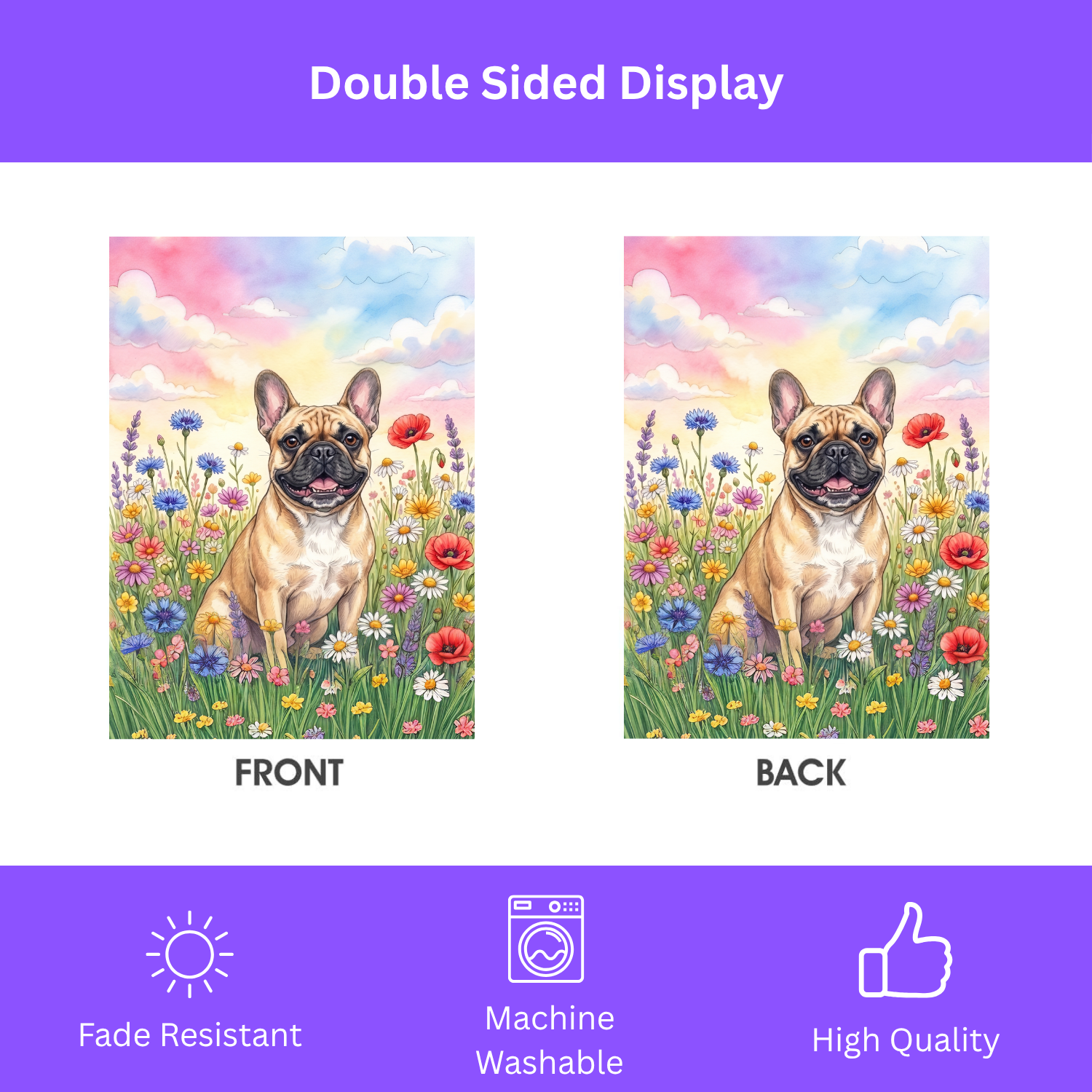 French Bulldog in Wildflowers Garden Flag Double Sided 12x18 24x32 Outdoor
