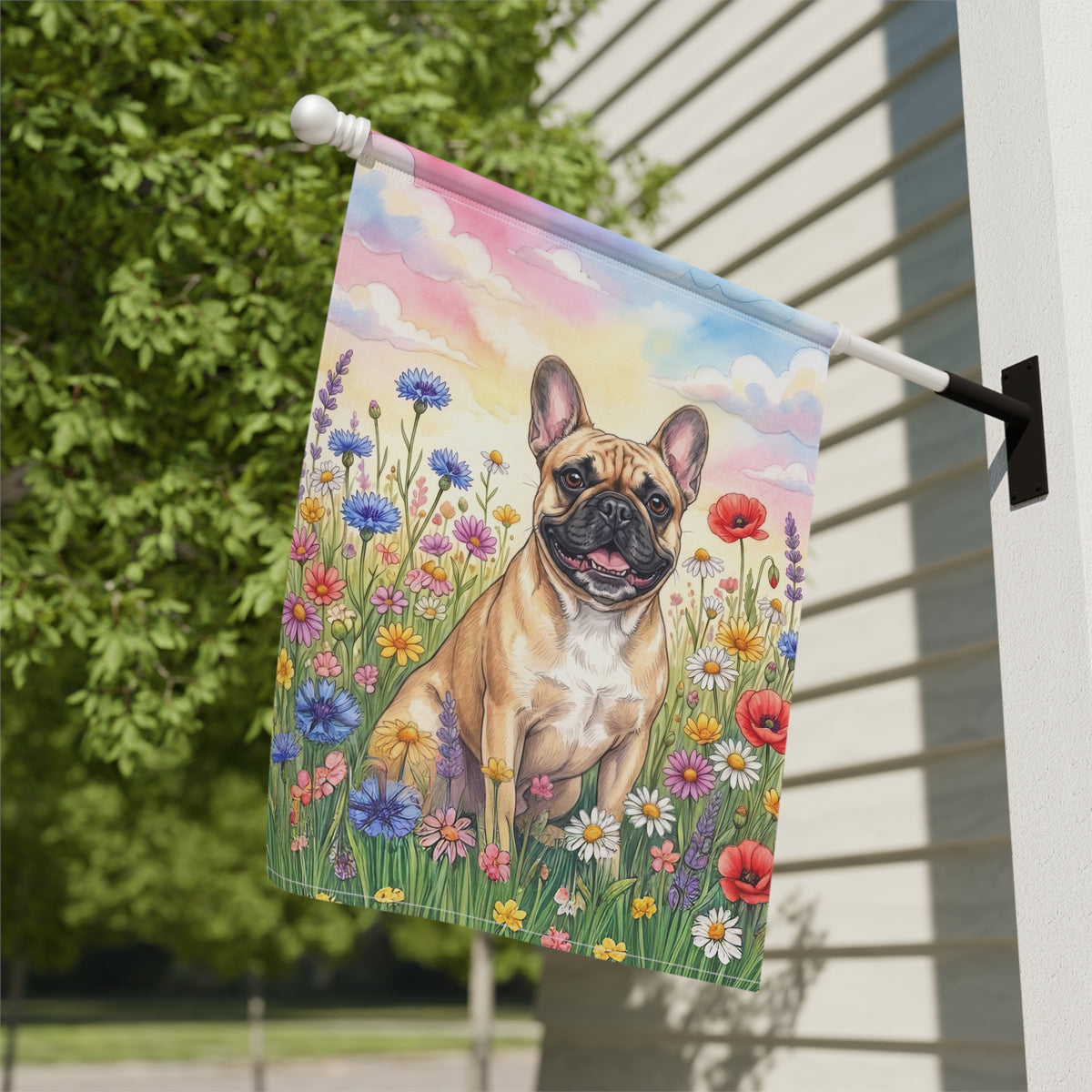 French Bulldog in Wildflowers Garden Flag Double Sided 12x18 24x32 Outdoor