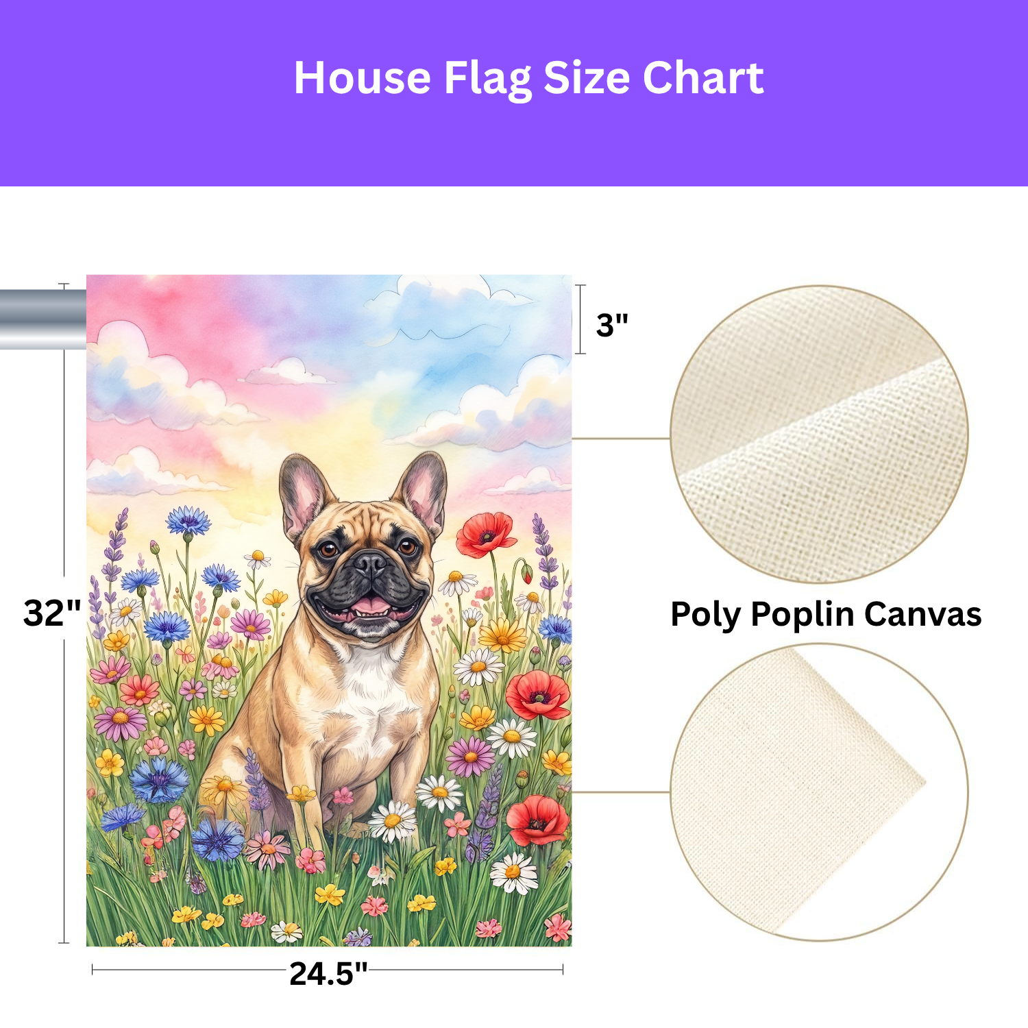 French Bulldog in Wildflowers Garden Flag Double Sided 12x18 24x32 Outdoor