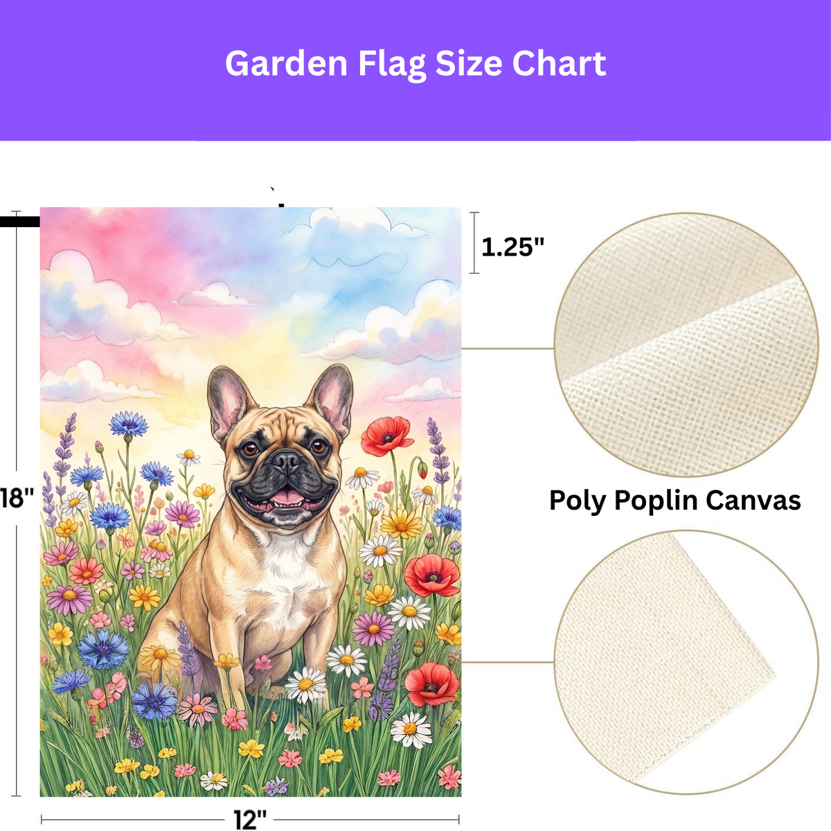 French Bulldog in Wildflowers Garden Flag Double Sided 12x18 24x32 Outdoor