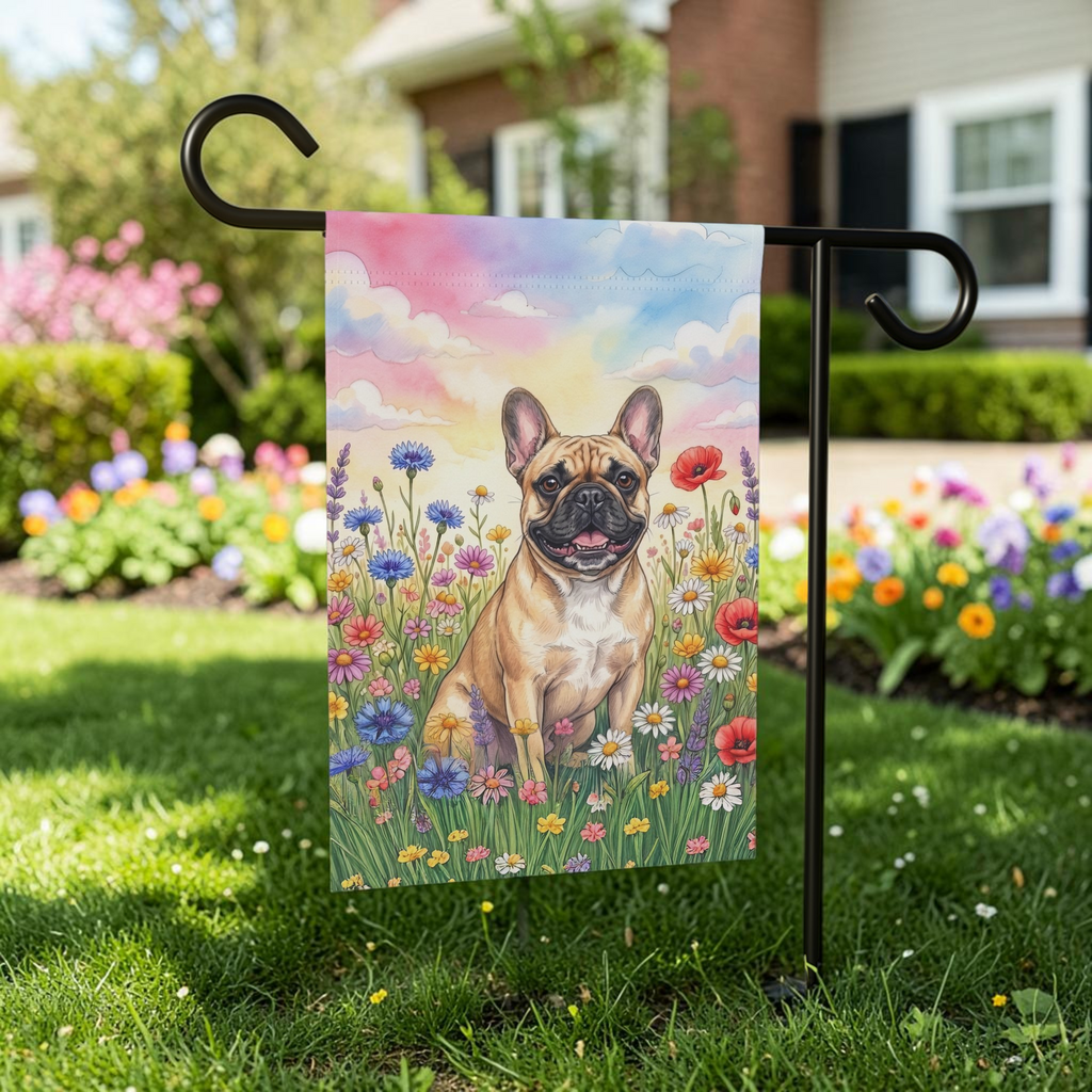 French Bulldog in Wildflowers Garden Flag Double Sided 12x18 24x32 Outdoor