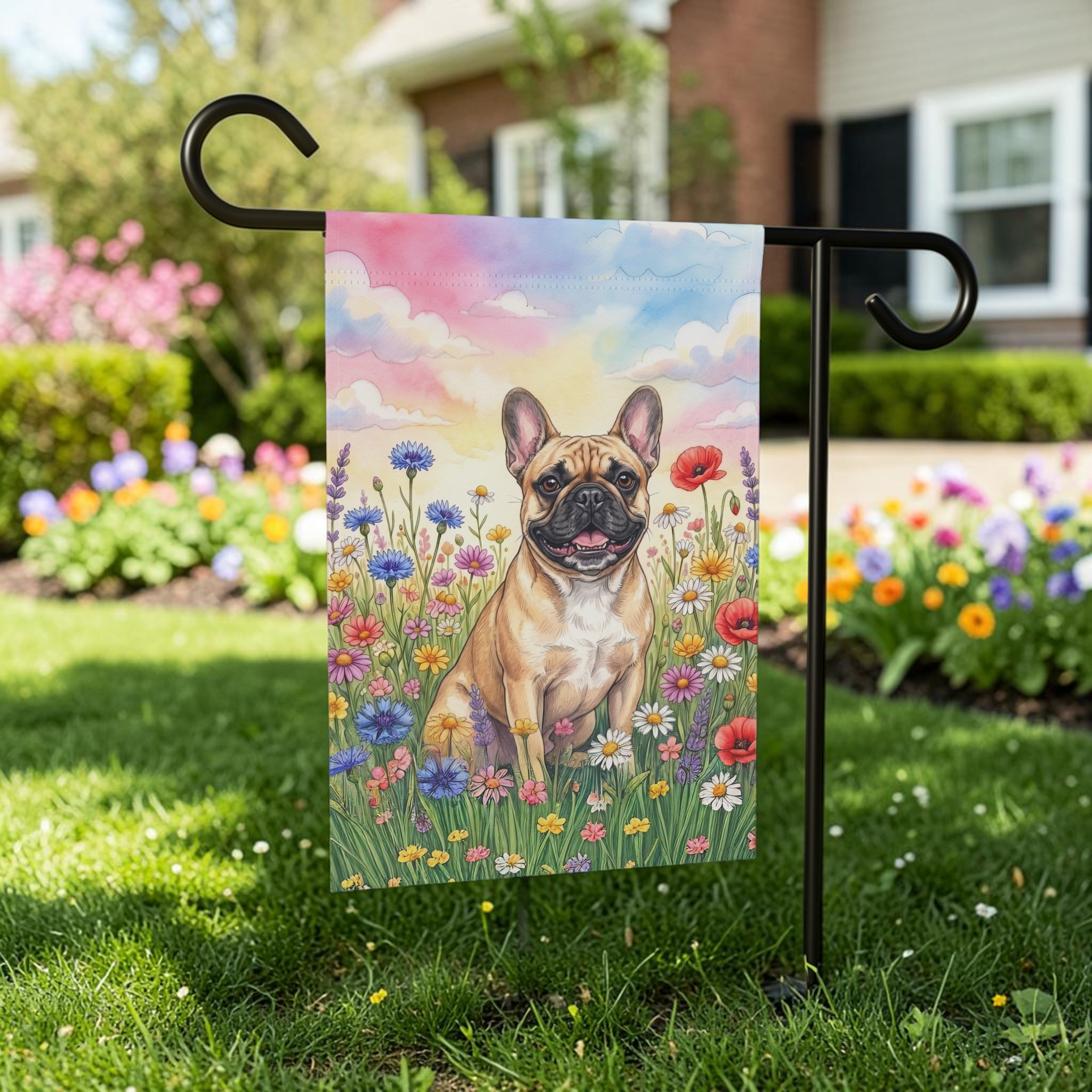 French Bulldog in Wildflowers Garden Flag Double Sided 12x18 24x32 Outdoor