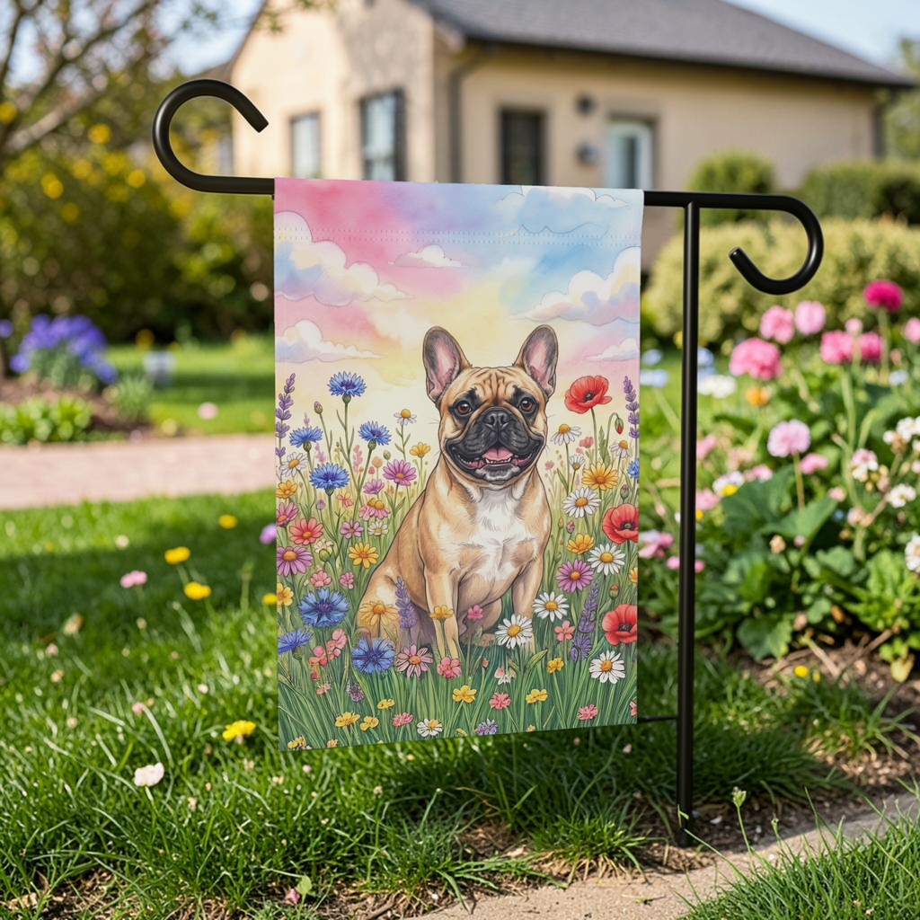 French Bulldog in Wildflowers Garden Flag Double Sided 12x18 24x32 Outdoor