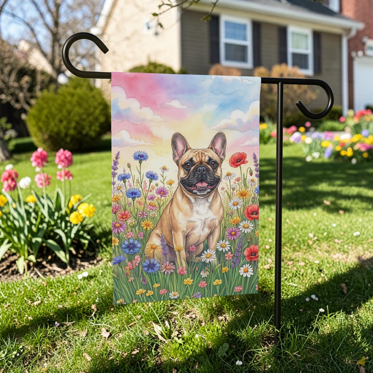 French Bulldog in Wildflowers Garden Flag Double Sided 12x18 24x32 Outdoor