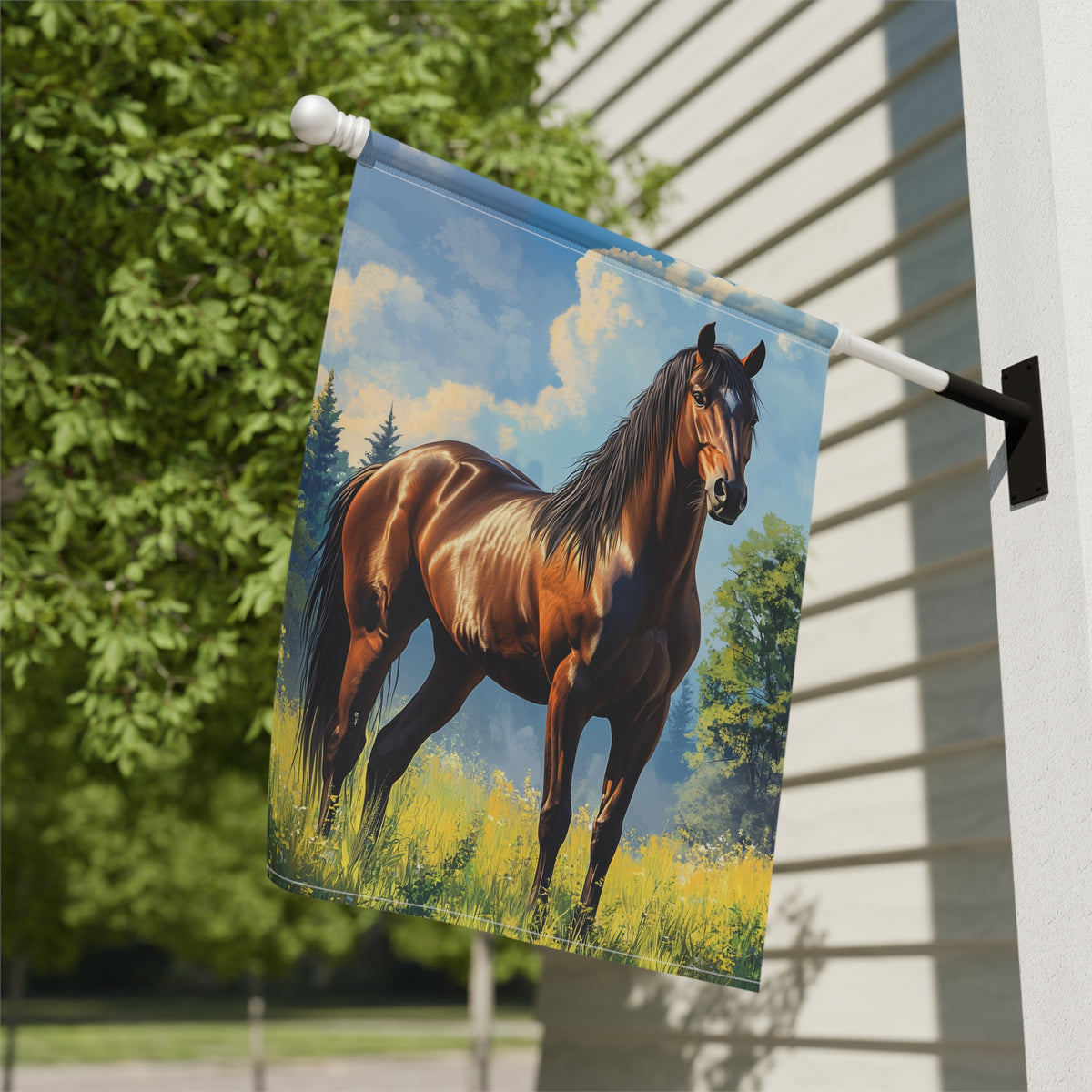 Clouded Sky Brown Horse Garden Flag Double Sided 12x18 24x32 Outdoor