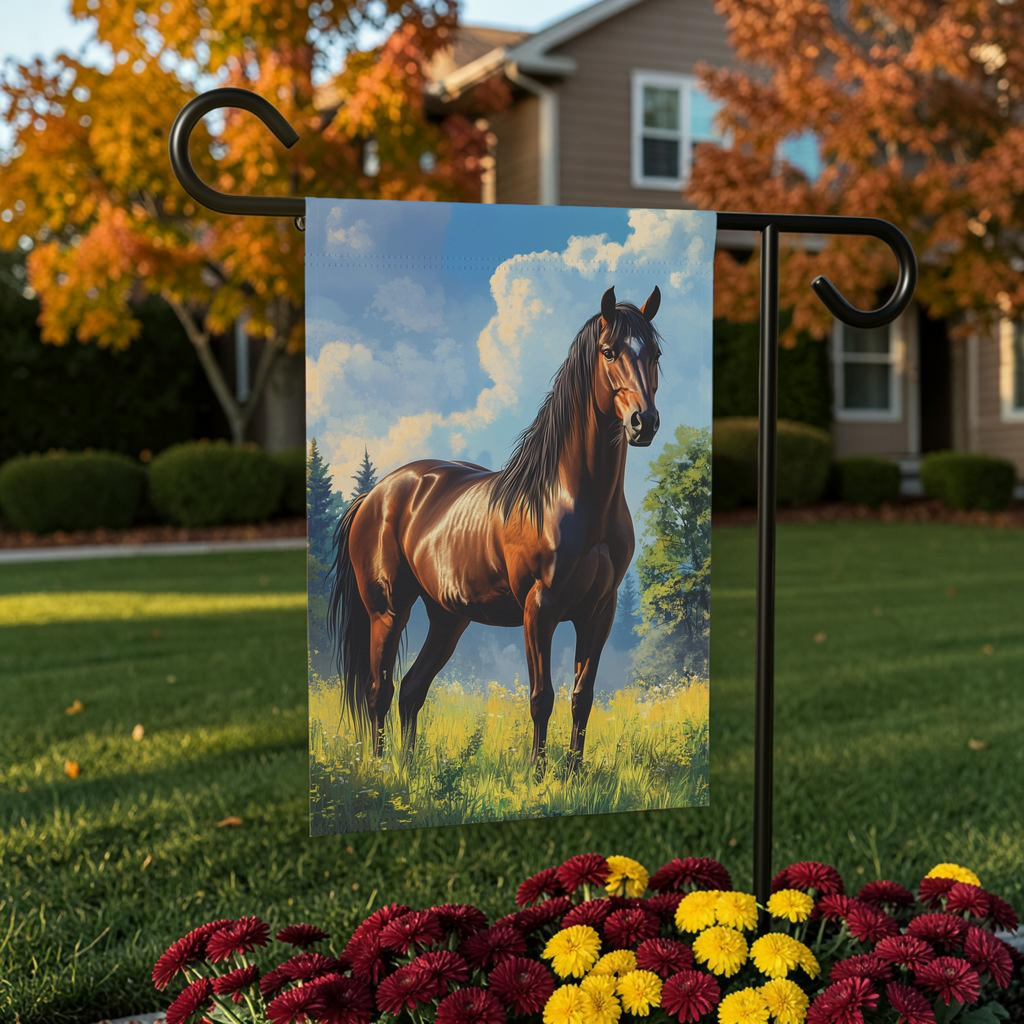 Clouded Sky Brown Horse Garden Flag Double Sided 12x18 24x32 Outdoor