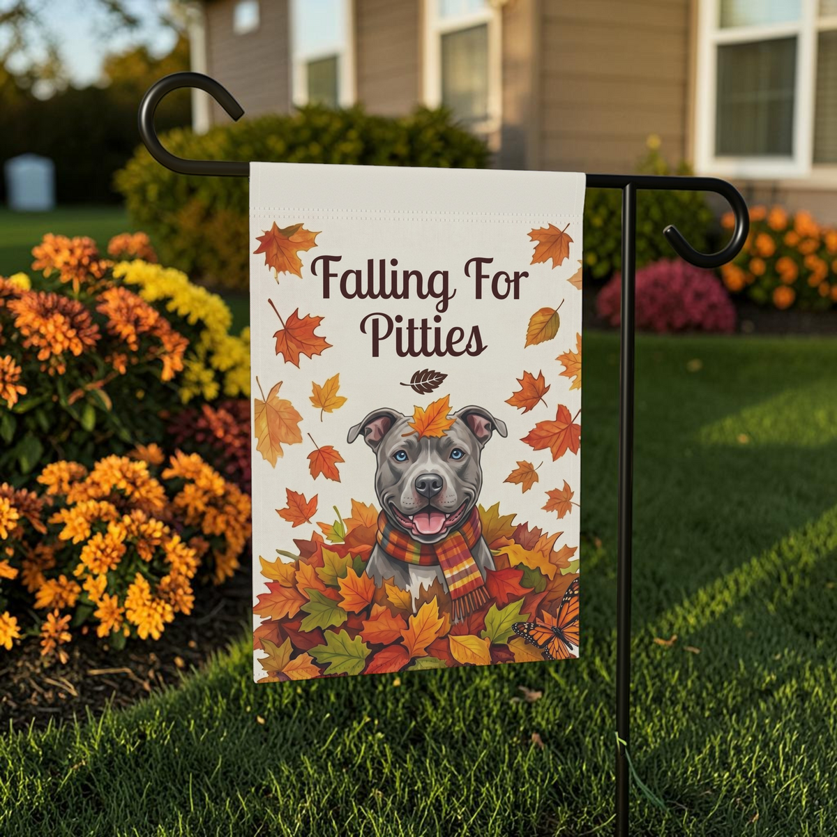 Falling For Pitties American Pitbull Terrier Garden Flag Double Sided Outdoor