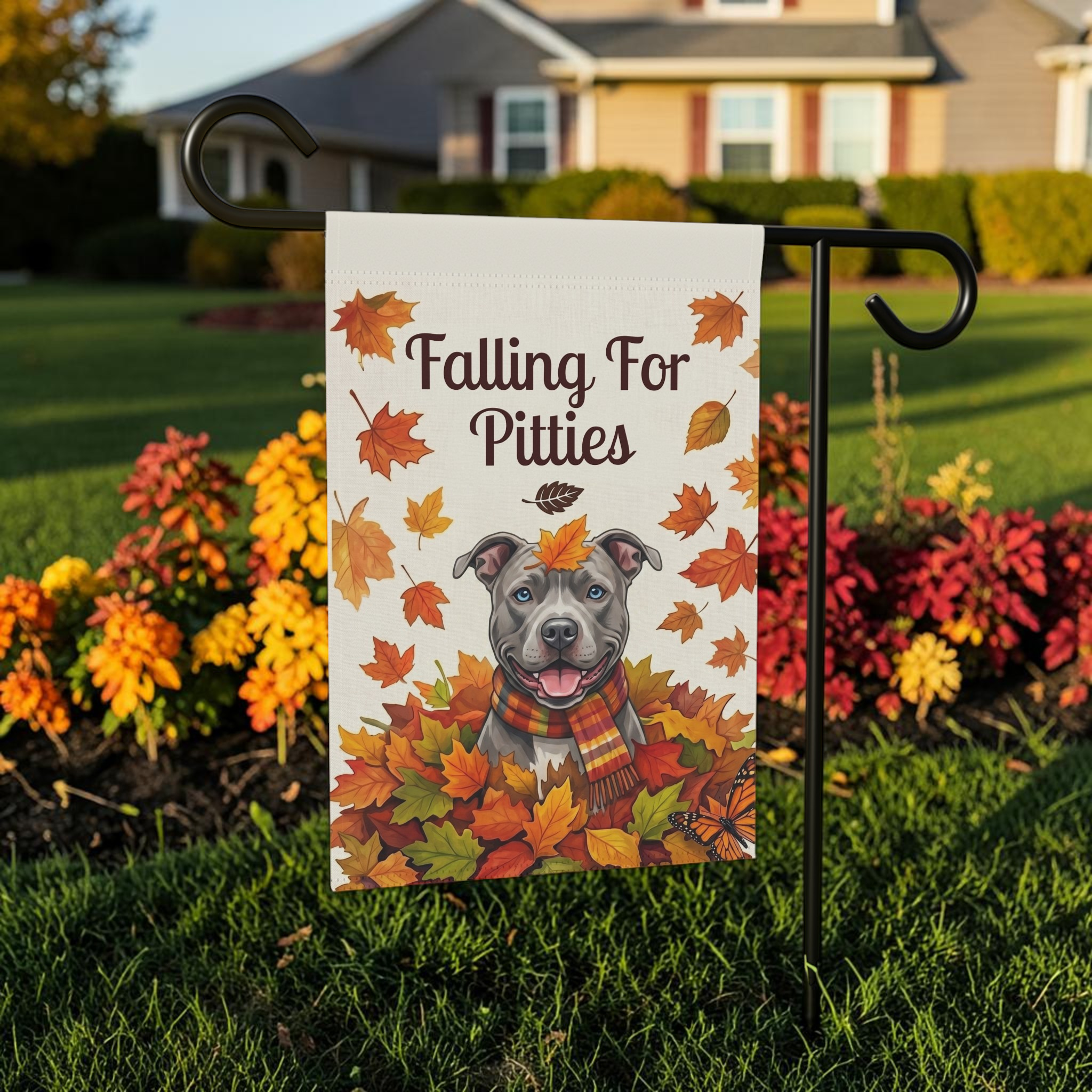 Falling For Pitties American Pitbull Terrier Garden Flag Double Sided Outdoor