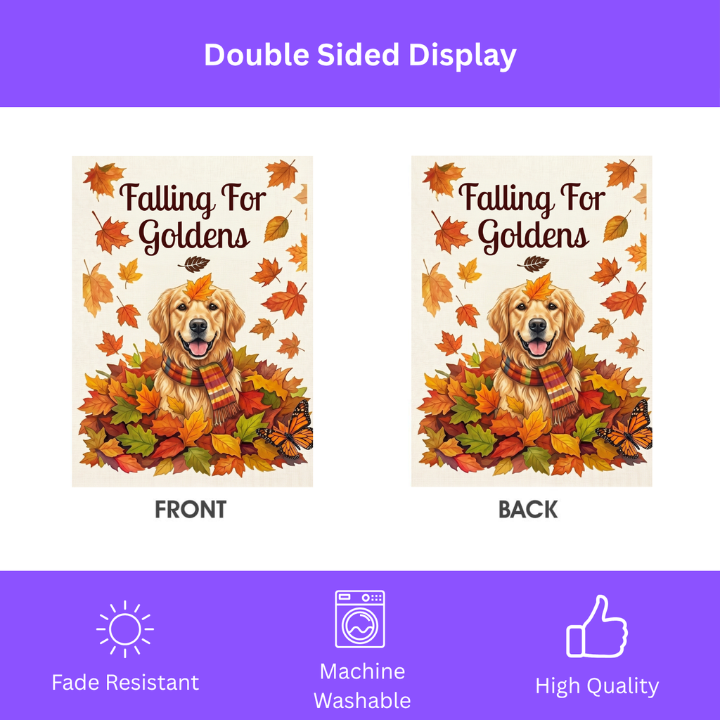 Falling For Goldens Golden Retriever Garden Flag Double Sided 12x18 24x32