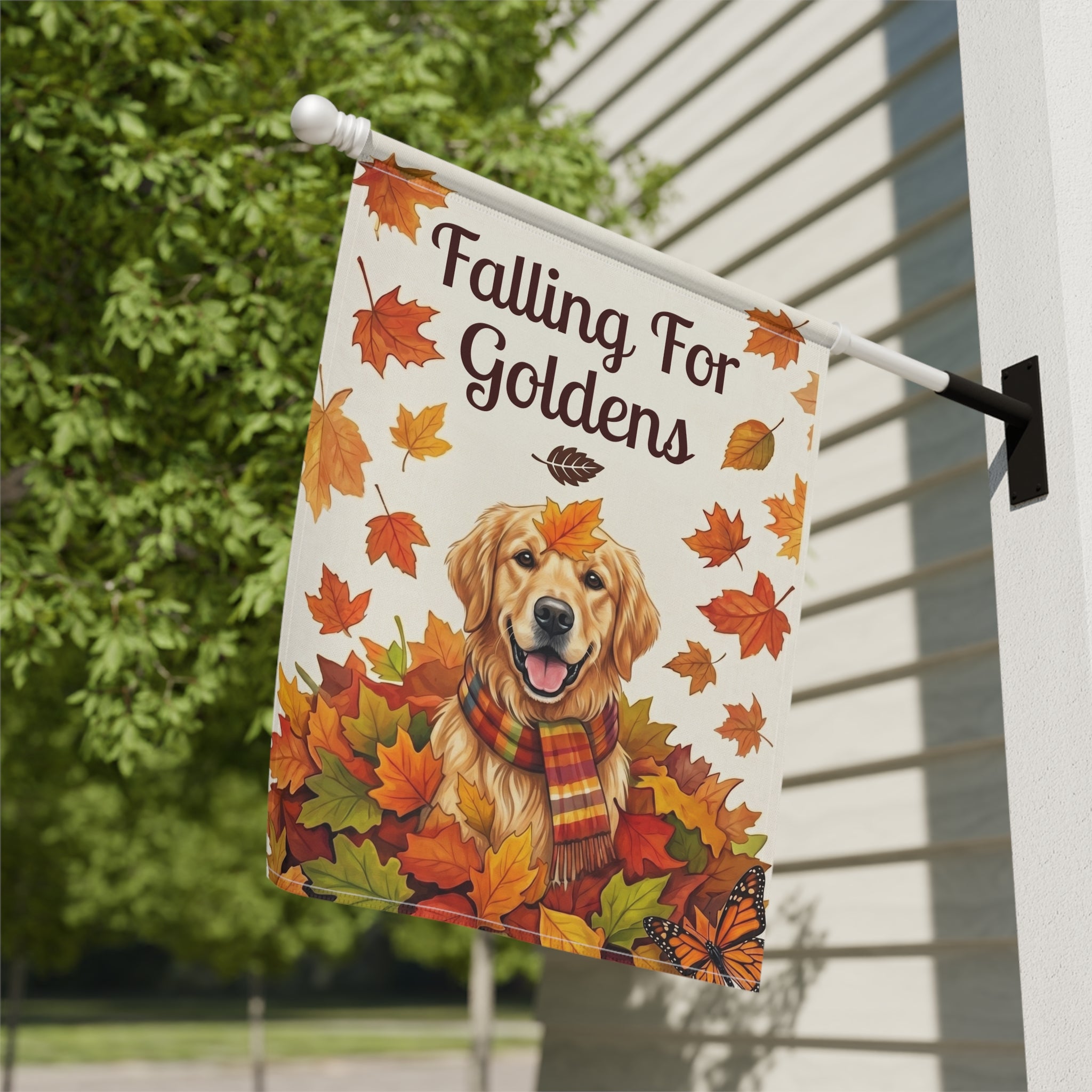 Falling For Goldens Golden Retriever Garden Flag Double Sided 12x18 24x32