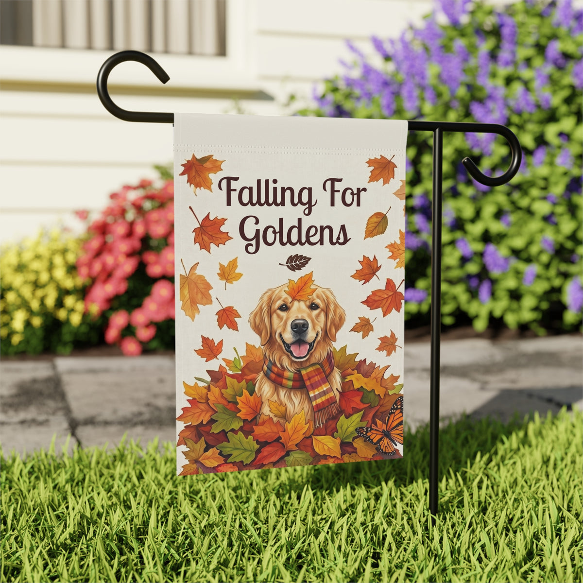 Falling For Goldens Golden Retriever Garden Flag Double Sided 12x18 24x32