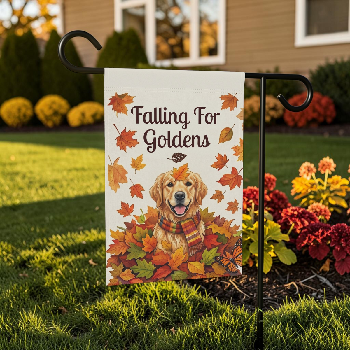 Falling For Goldens Golden Retriever Garden Flag Double Sided 12x18 24x32