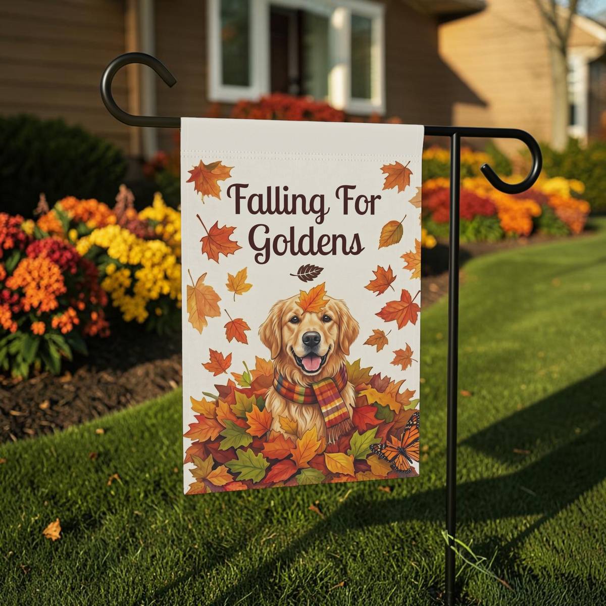 Falling For Goldens Golden Retriever Garden Flag Double Sided 12x18 24x32