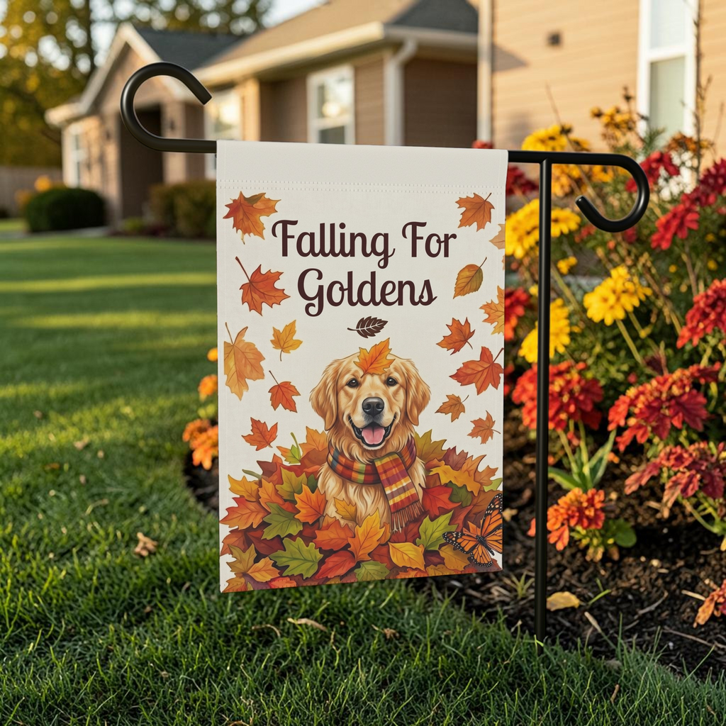 Falling For Goldens Golden Retriever Garden Flag Double Sided 12x18 24x32