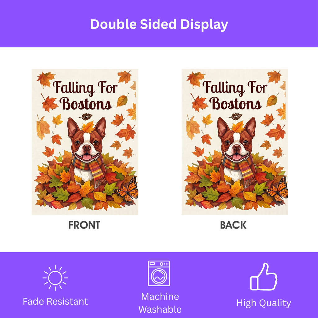 Falling For Bostons Red Boston Terrier Garden Flag Double Sided 12x18 24x32