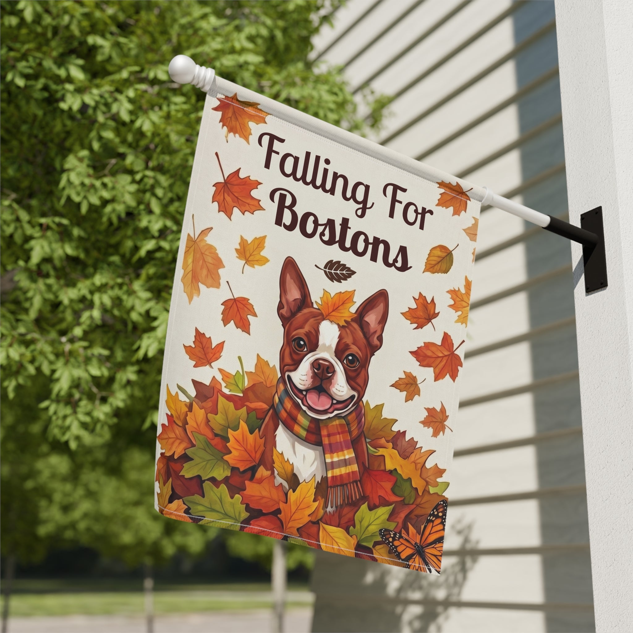 Falling For Bostons Red Boston Terrier Garden Flag Double Sided 12x18 24x32