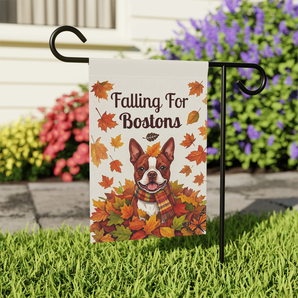 Falling For Bostons Red Boston Terrier Garden Flag Double Sided 12x18 24x32