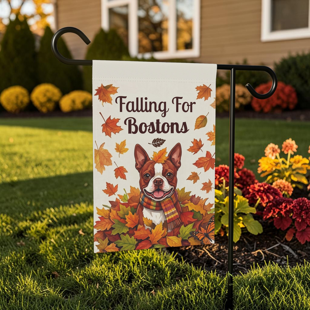 Falling For Bostons Red Boston Terrier Garden Flag Double Sided 12x18 24x32
