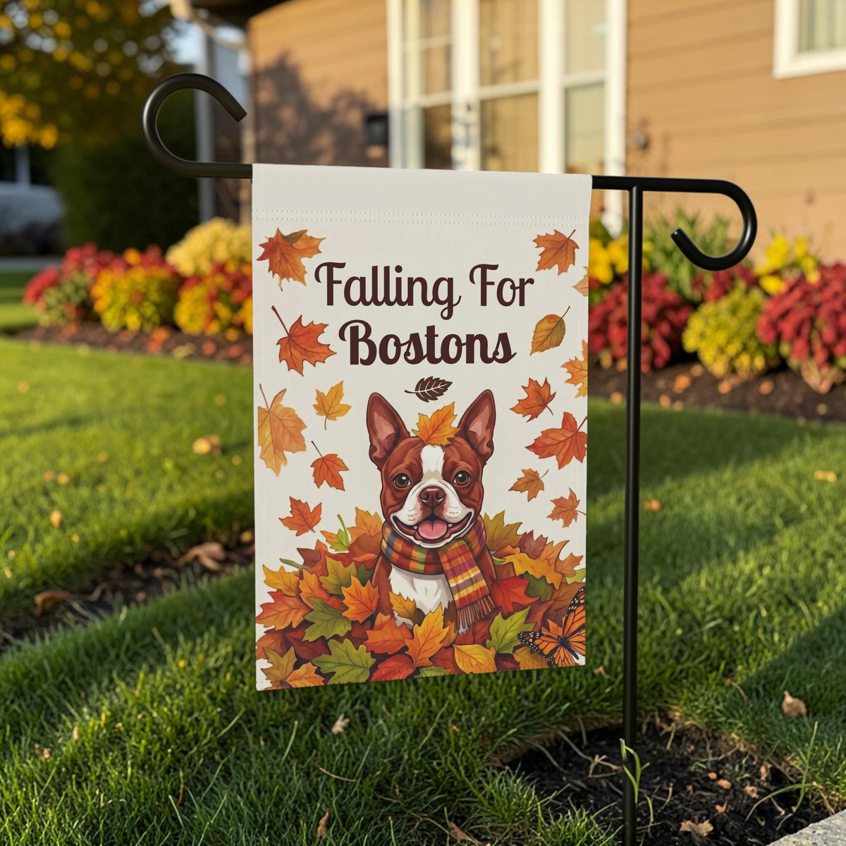 Falling For Bostons Red Boston Terrier Garden Flag Double Sided 12x18 24x32