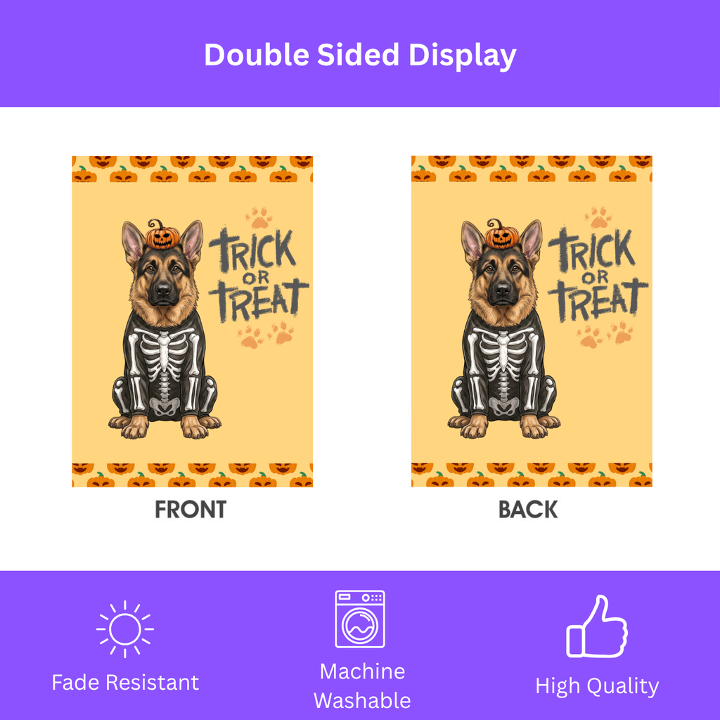 Trick or Treat German Shepherd Halloween Garden Flag Double Sided 12x18 24x32