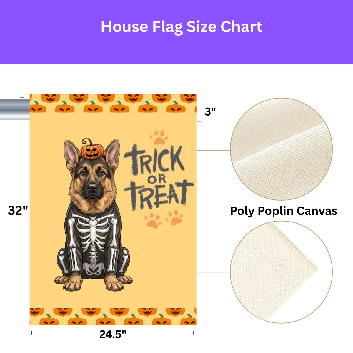 Trick or Treat German Shepherd Halloween Garden Flag Double Sided 12x18 24x32