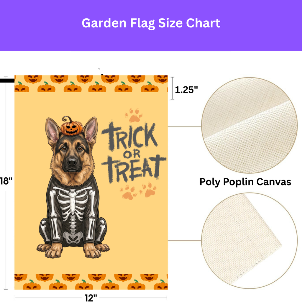 Trick or Treat German Shepherd Halloween Garden Flag Double Sided 12x18 24x32