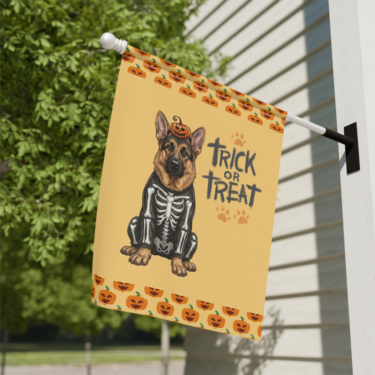 Trick or Treat German Shepherd Halloween Garden Flag Double Sided 12x18 24x32