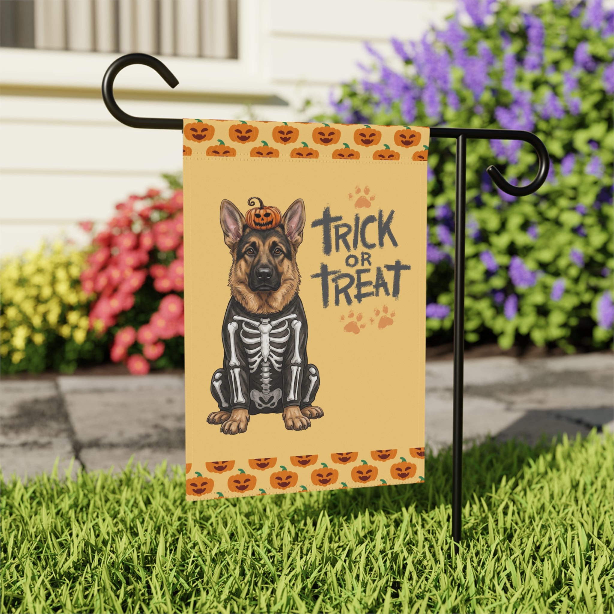 Trick or Treat German Shepherd Halloween Garden Flag Double Sided 12x18 24x32