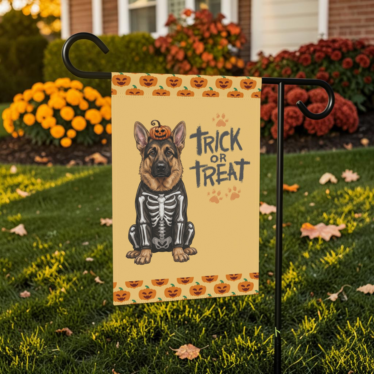 Trick or Treat German Shepherd Halloween Garden Flag Double Sided 12x18 24x32