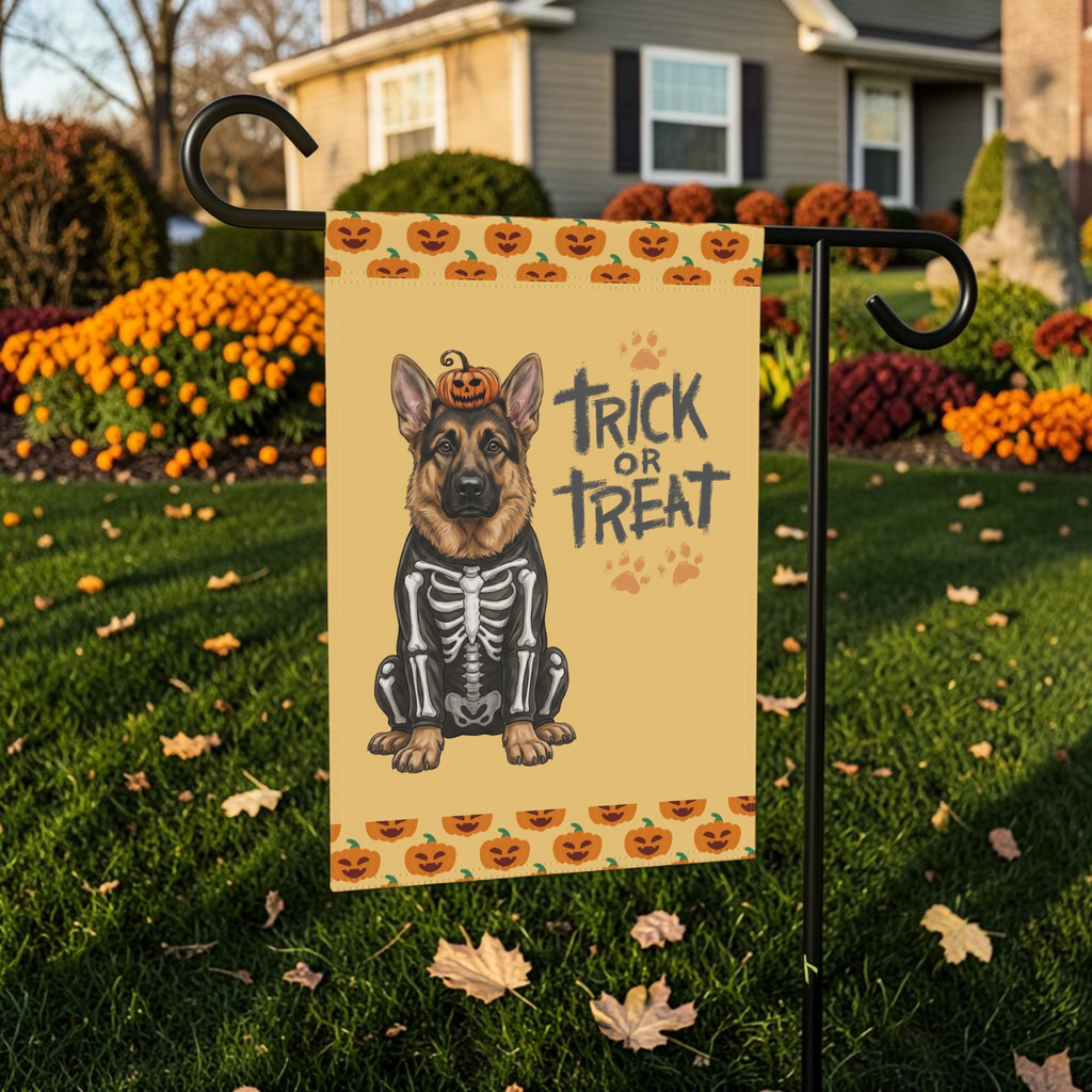 Trick or Treat German Shepherd Halloween Garden Flag Double Sided 12x18 24x32