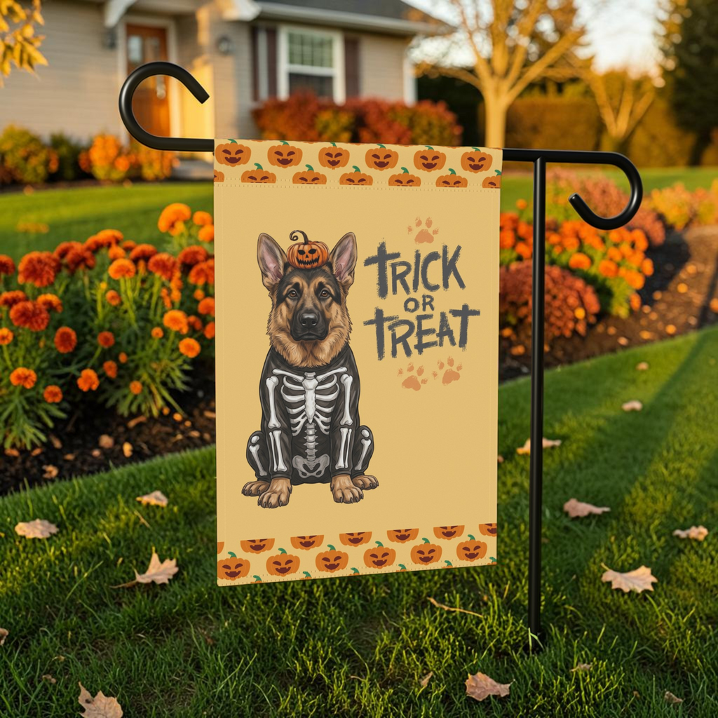 Trick or Treat German Shepherd Halloween Garden Flag Double Sided 12x18 24x32