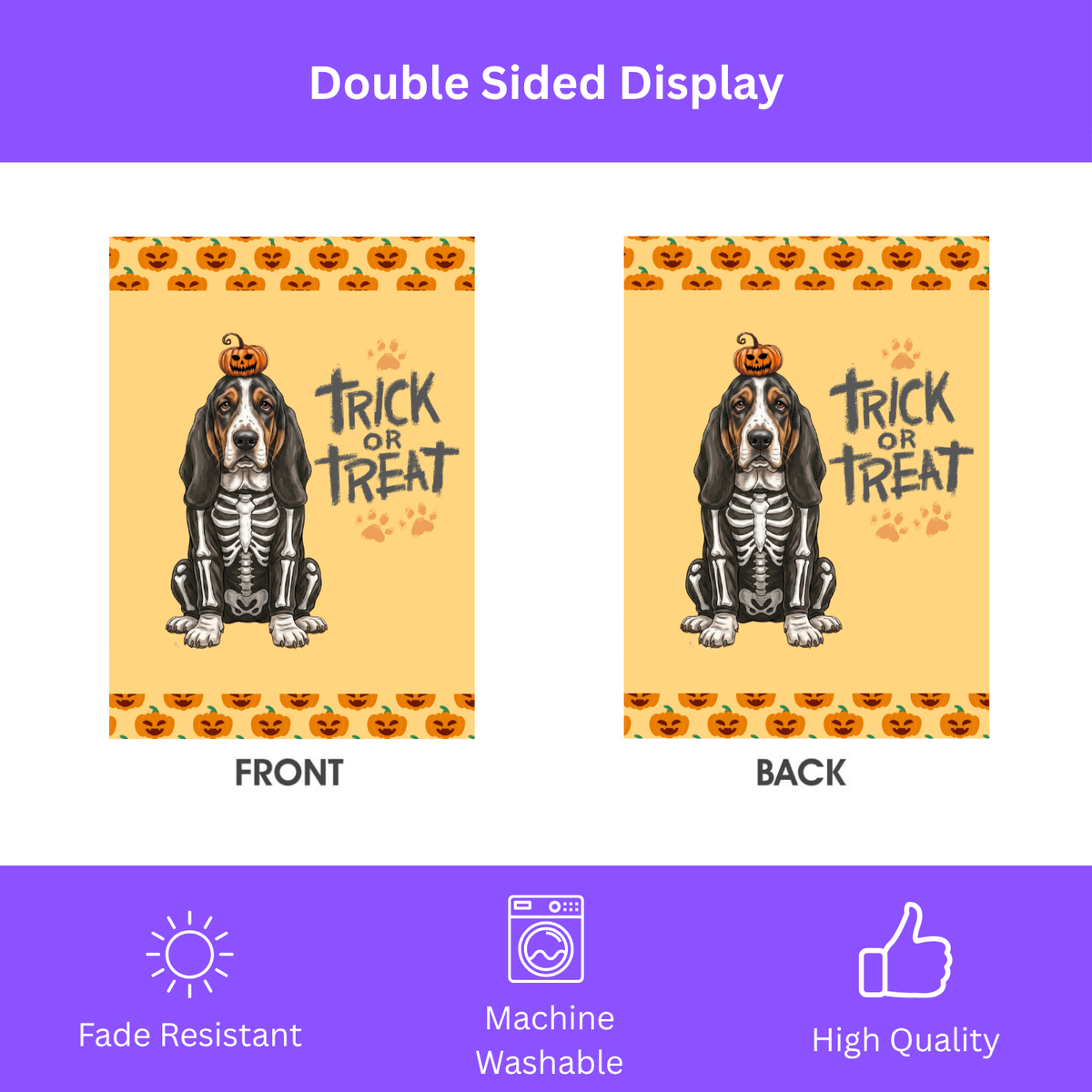 Trick or Treat Basset Hound Halloween Garden Flag Double Sided 12x18 24x32