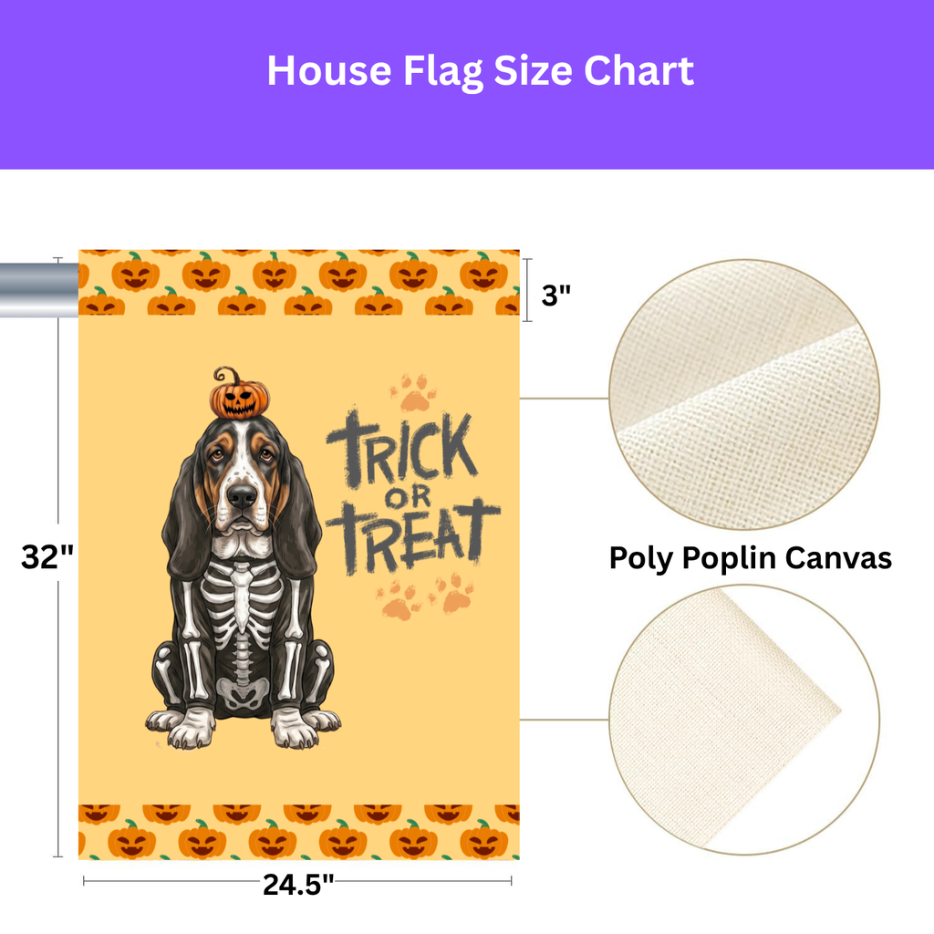 Trick or Treat Basset Hound Halloween Garden Flag Double Sided 12x18 24x32