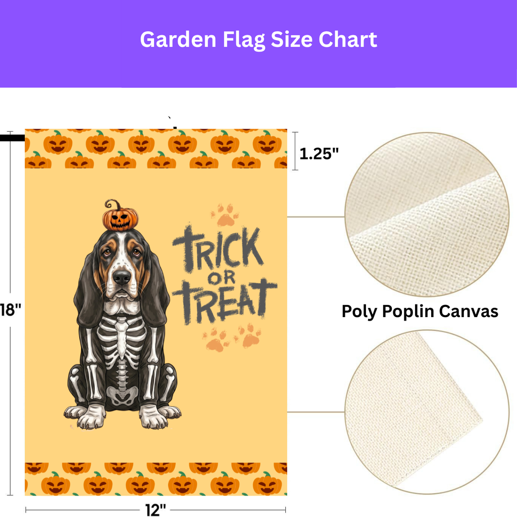 Trick or Treat Basset Hound Halloween Garden Flag Double Sided 12x18 24x32