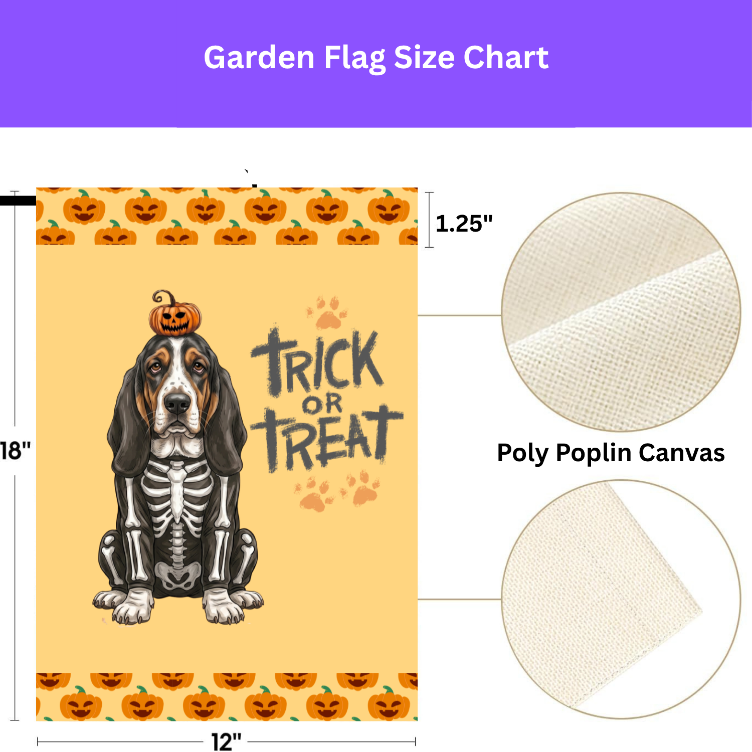 Trick or Treat Basset Hound Halloween Garden Flag Double Sided 12x18 24x32