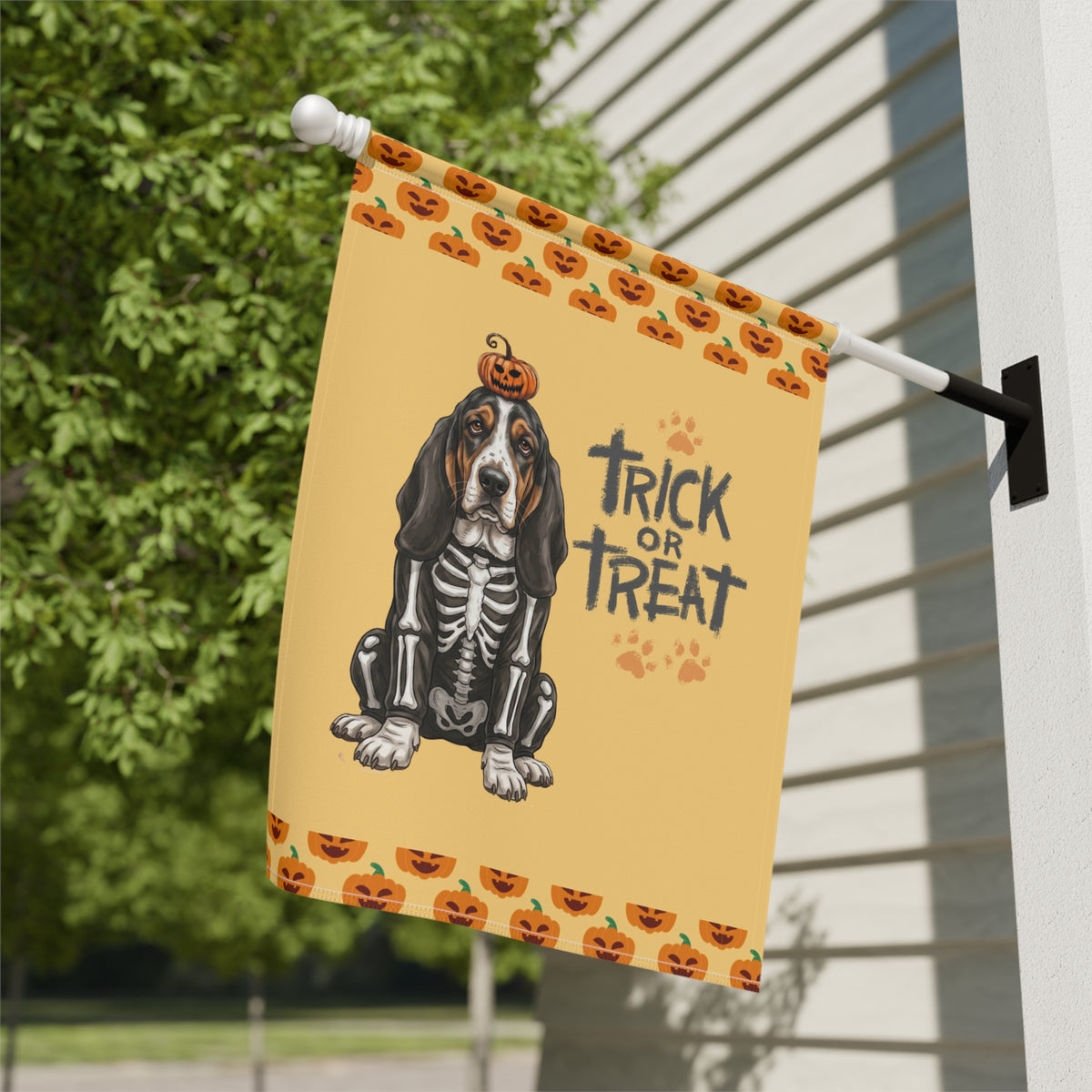 Trick or Treat Basset Hound Halloween Garden Flag Double Sided 12x18 24x32