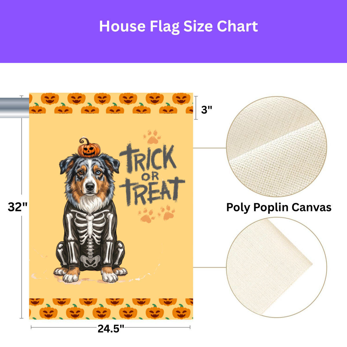 Trick or Treat Australian Shepherd Halloween Garden Flag Double Sided Outdoor