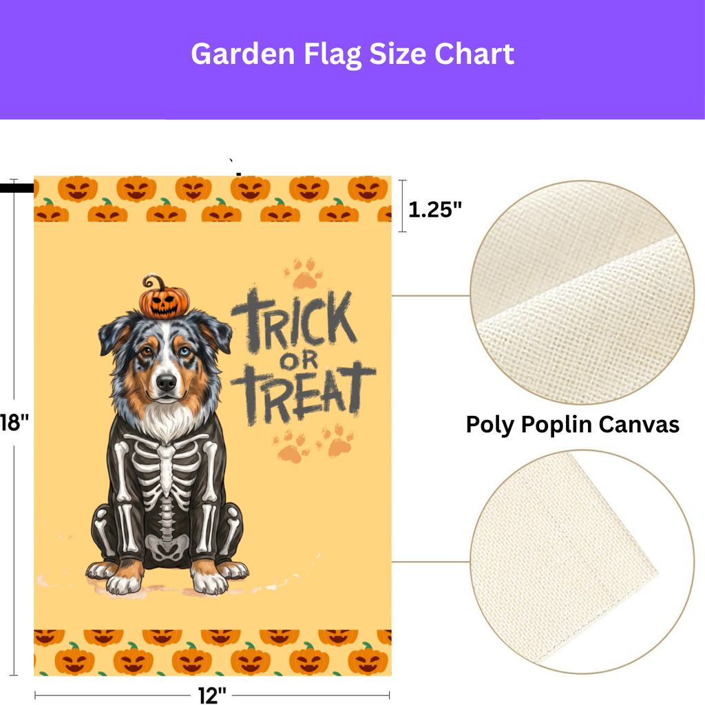 Trick or Treat Australian Shepherd Halloween Garden Flag Double Sided Outdoor