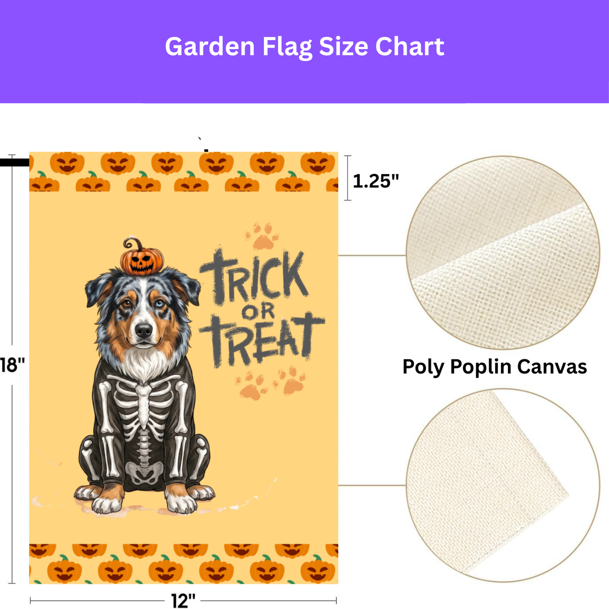 Trick or Treat Australian Shepherd Halloween Garden Flag Double Sided Outdoor